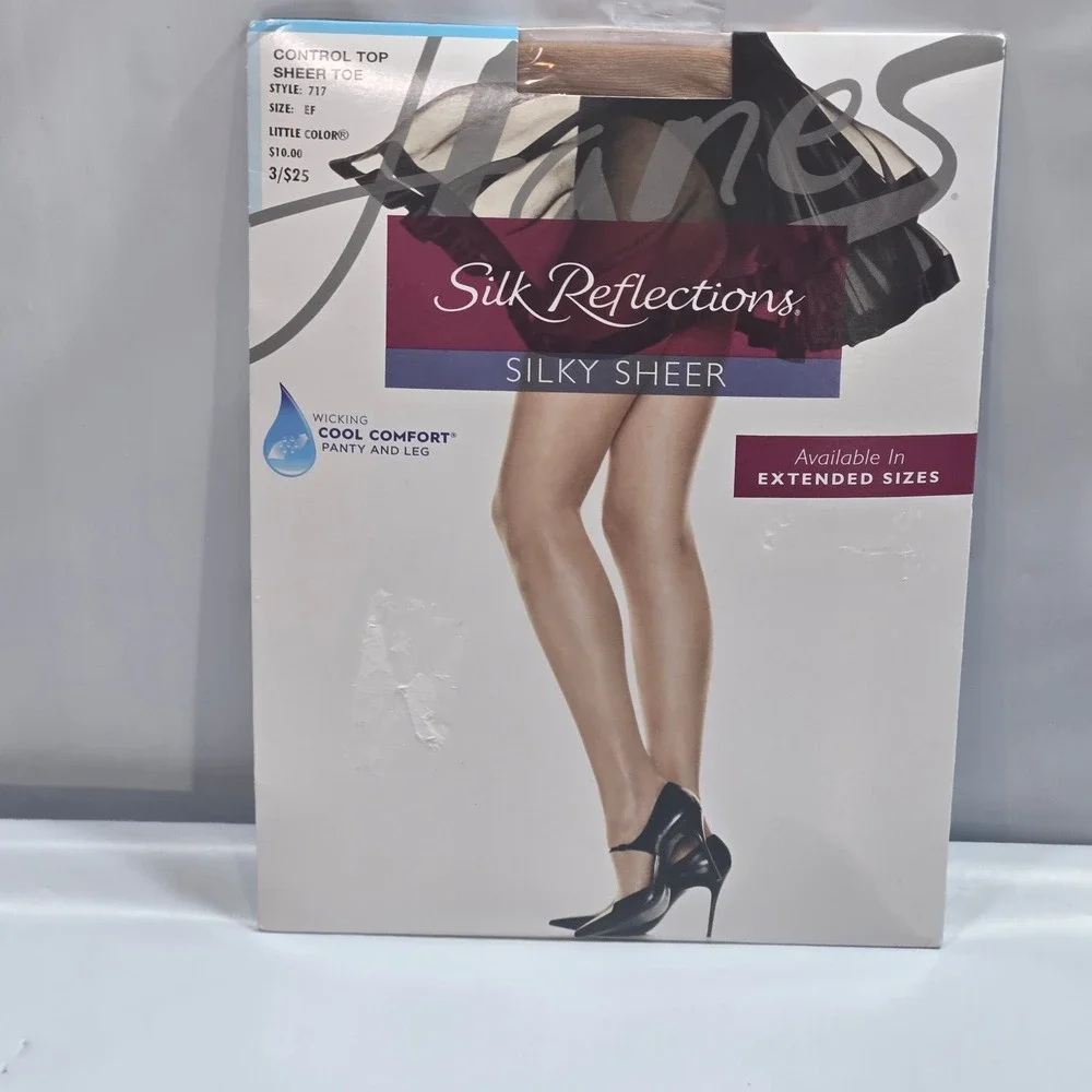 Hanes Silk Reflections Silky‎ Sheer Control Top Pantyhose Little Color Size EF